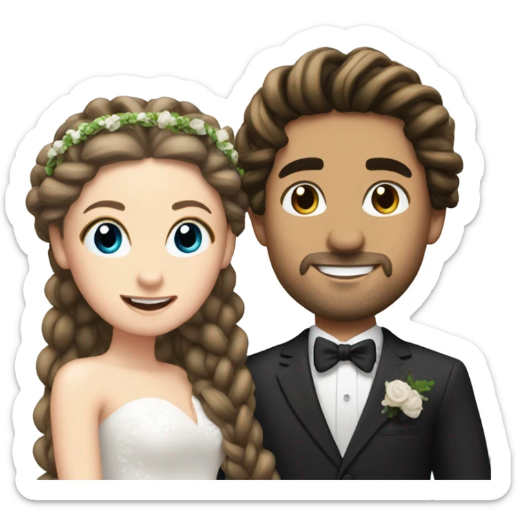 hot spanish man with braids and a brunette white girl at their wedding sticker