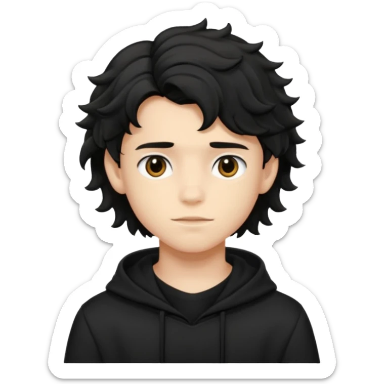 Menino de 15 anos de cabelo preto ondulado volumoso e de roupa preta sticker