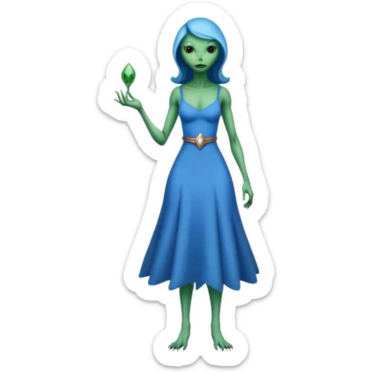 a reptilian alien woman full body, in blue dress sticker