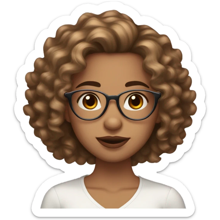 girl with borgoña hair , wavy curly hair , light brown eyes , white pinky skin , medium hair length , medium pinky lips , big eyelashes , good eyebrows , heart face , big cheeks , brackets and glasses  sticker