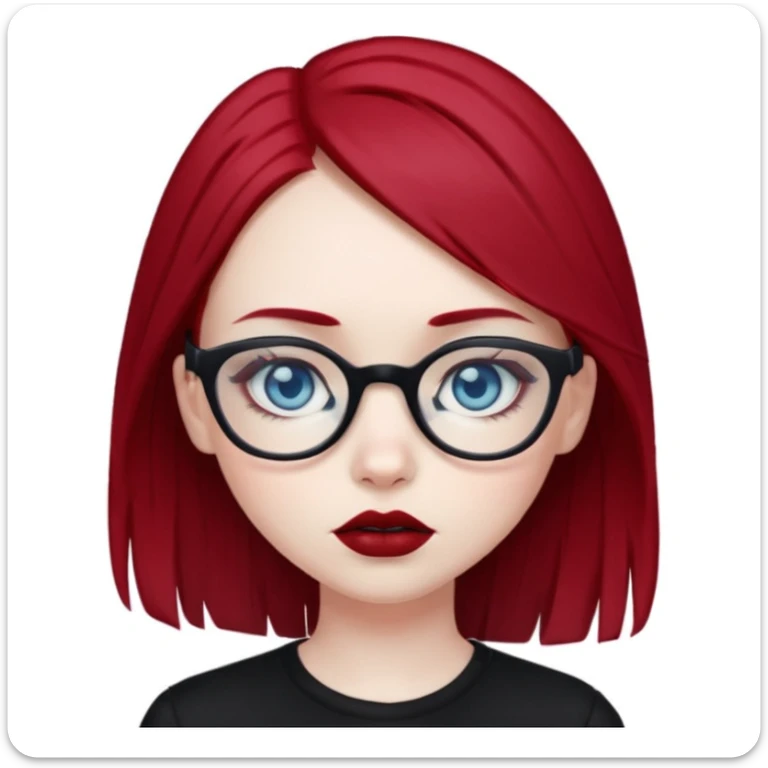 Emo Caucasian girl with blue eyes, black and red hair with glasses sticker
