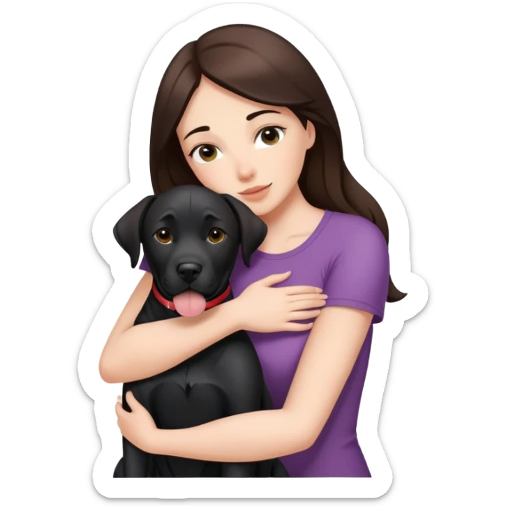 Brunette hugging a big black labrador/american staffordshire dog sticker