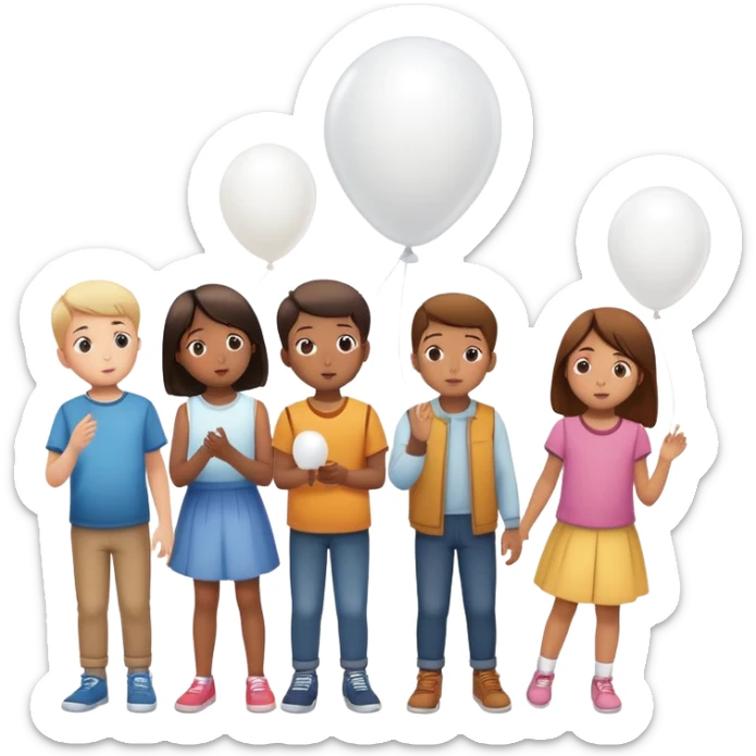5 white kids boys and girls letting just 1 ballon go sticker
