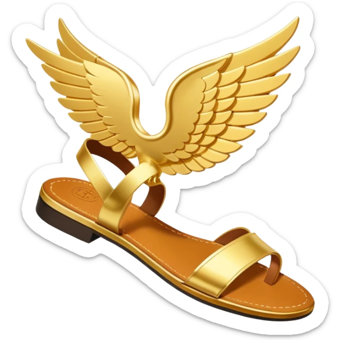 a single gold winged sandal of hermes (talaria), pointed down in mid air as if it is flying. minimalist. sticker