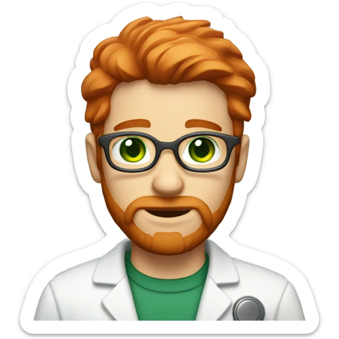 male scientist with red hair and a beard and green eyes without glasses sticker