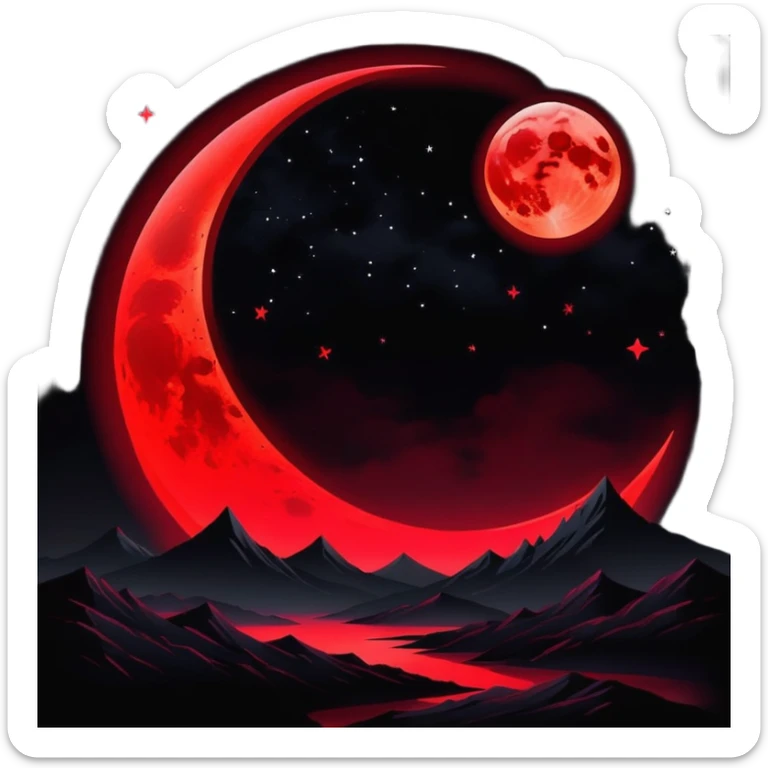 Edgy Black night sky with big Red vibrant neon-crimson-blood-moon Aesthetic Scenery full picture  sticker