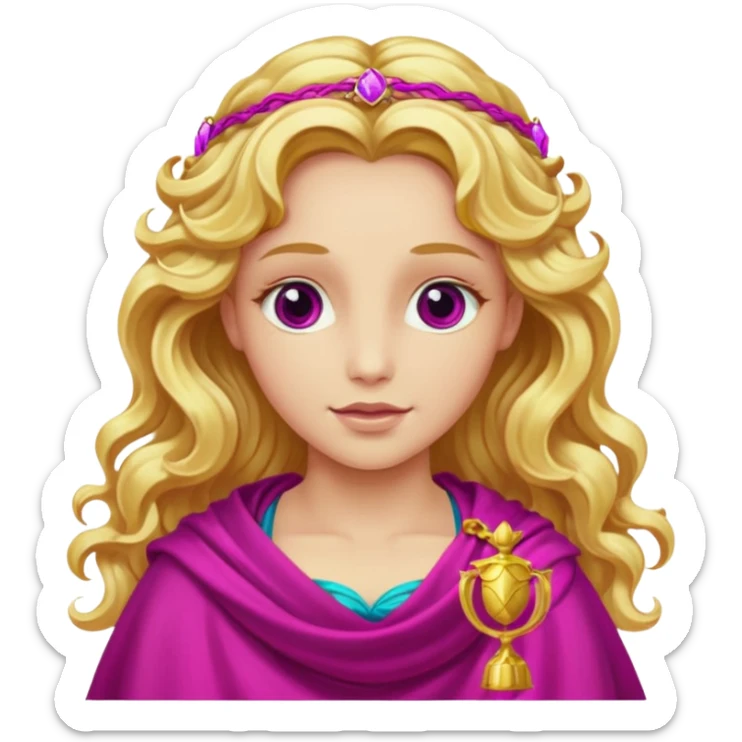 Venus from The Olympians with long golden blonde wavy hair, magenta stola sticker