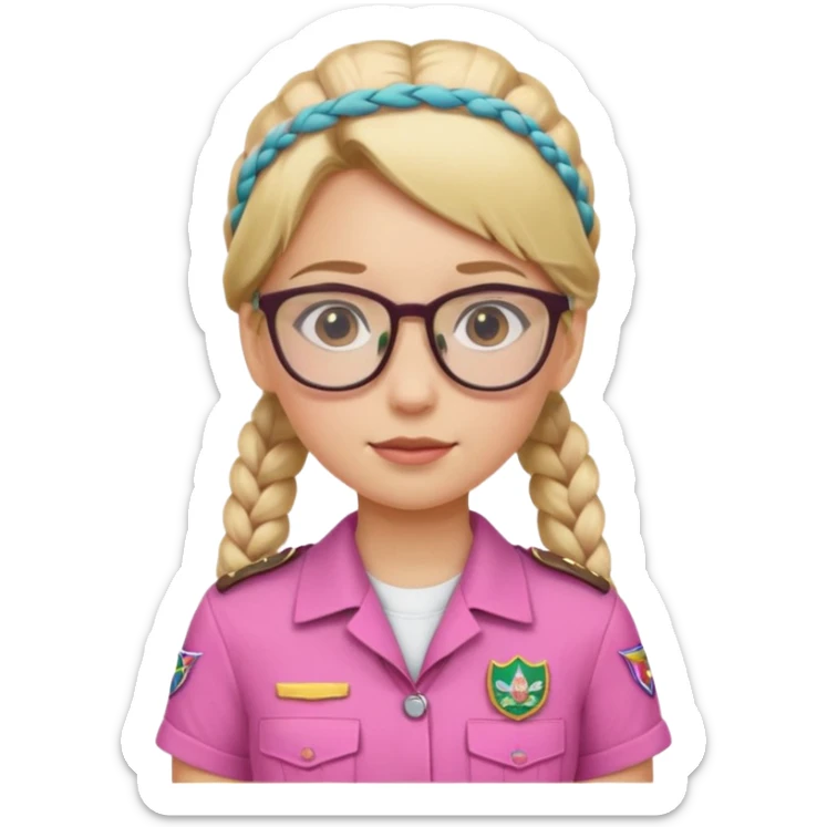 scout girl with pink scout uniform i, blonde braided haired and glassess sticker