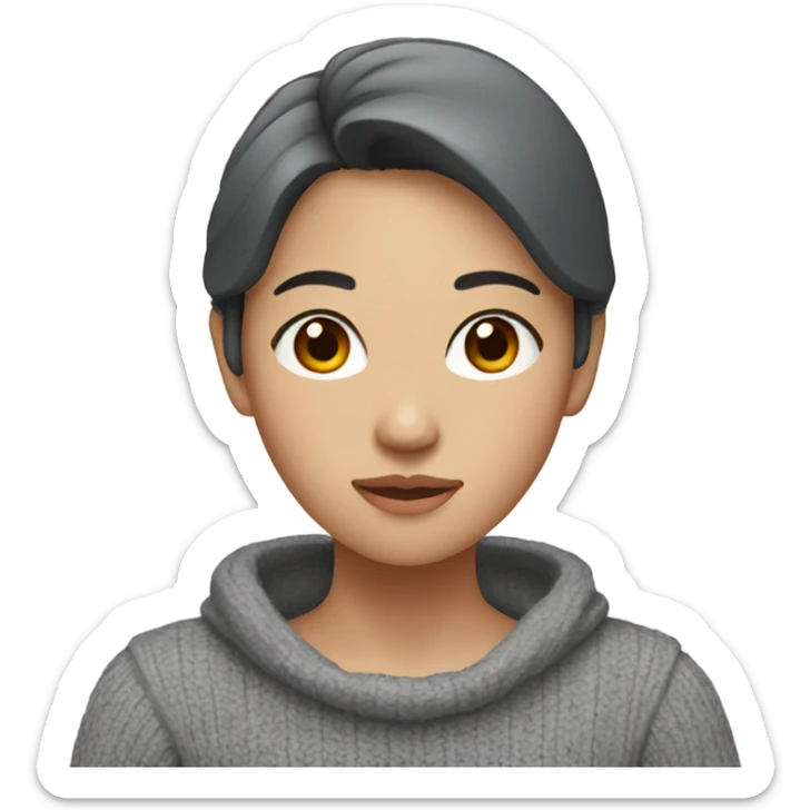 Asian Female with dark red hair , brown eyes , wearing a gray sweater  sticker