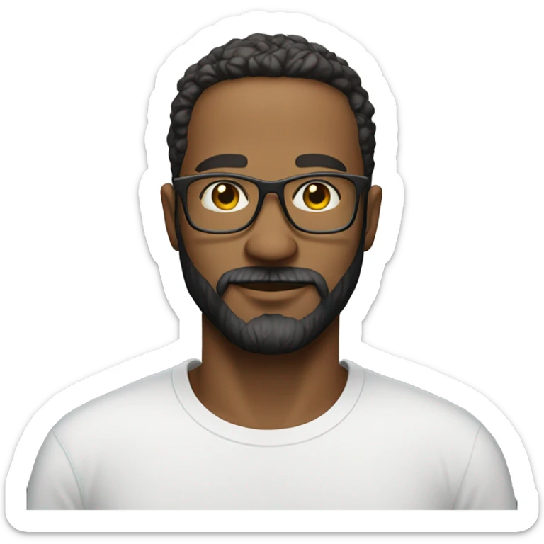 Bold man in is thirties with a beard and transparent glasses in a white tshirt sticker