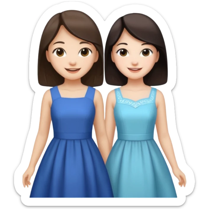 Korean girl and white brunette girl in dresses smiling sticker