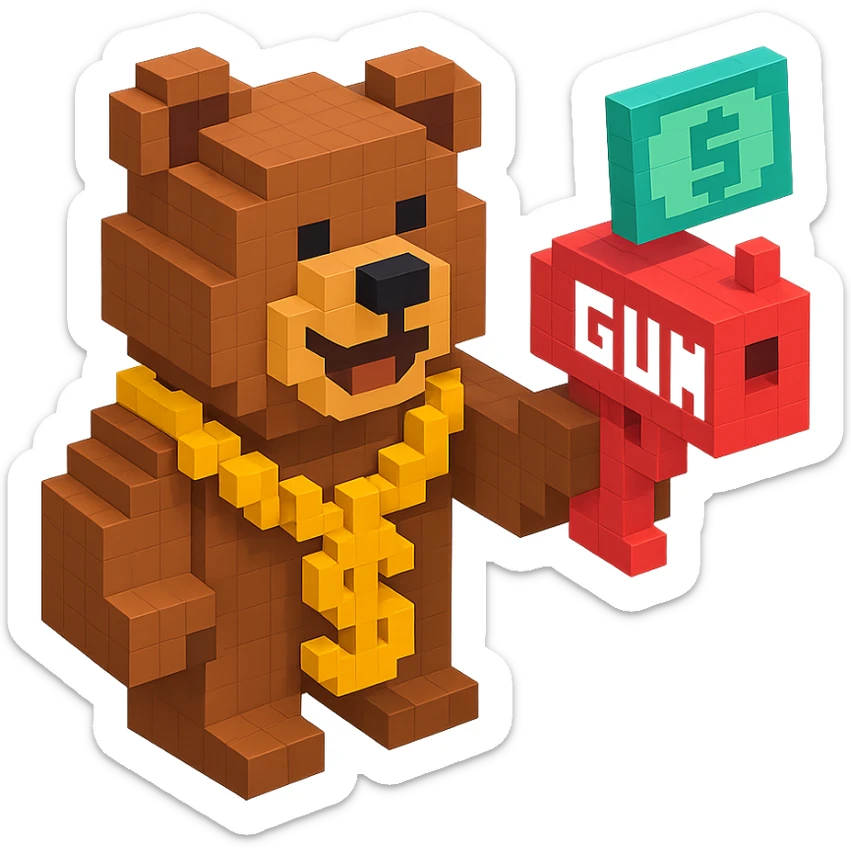 Russian grizzly bear wearing a rapper chain and holding a money gun sticker