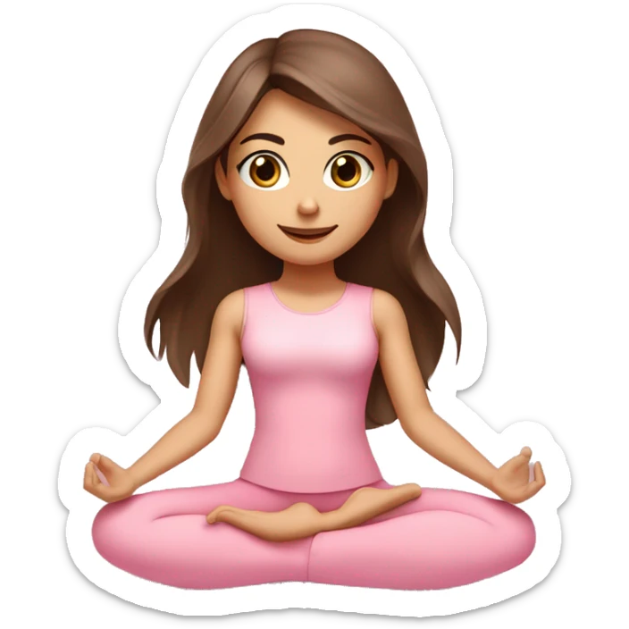 Brunette long hair and brown eyes yoga beautiful girl in light pink pink pink clothes sitting on a yoga mat sticker