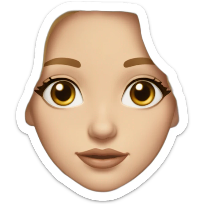 Young adult female white medium skin tone, hazel big eyes, Italian nose, lip gloss, peach blush, mascara, gold earrings, dirty blonde wavy long hair sticker