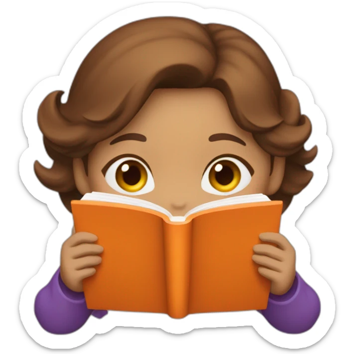 brown-medium-hair-girl-wearing-purple-blouse-reading-a-orange-book-without-glasses sticker