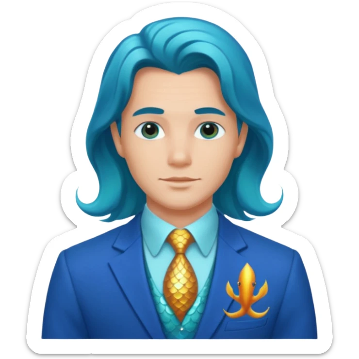 Cowboy in blue suit with shoulder length hair and no hat and mermaid in aqua colors sticker