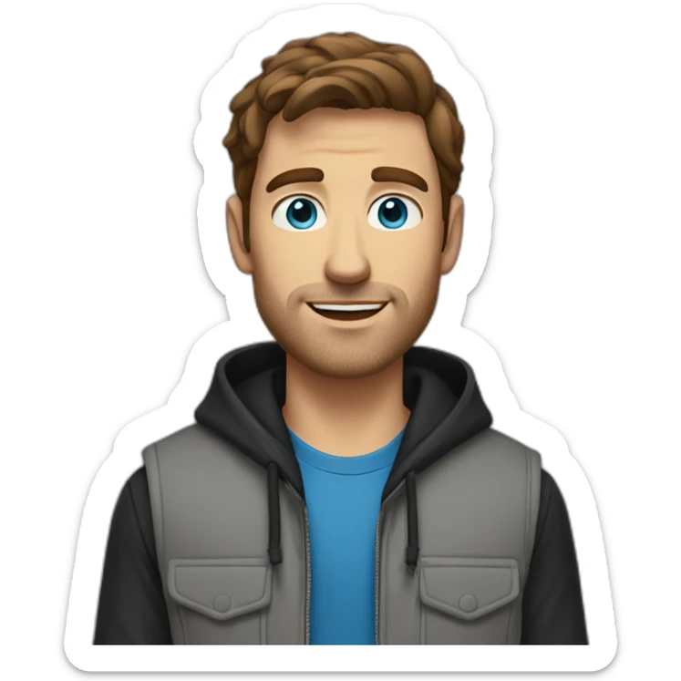 brown-haired-man-with-gray-blue-eyes-dressed-in-a-gray-hoodie-and-black-vest sticker