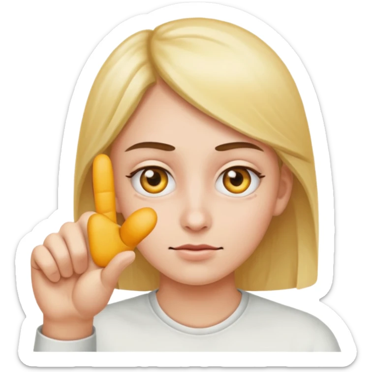 Emoji points to his eyes to create look at my eyes emoji, with one hand make to fingers point to the two eyes sticker