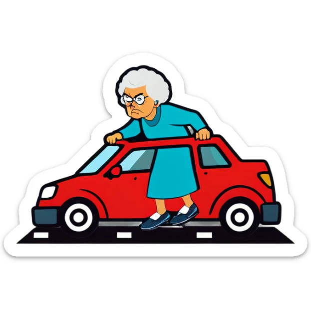 Angry Grandma drives car on right lane of freeway sticker