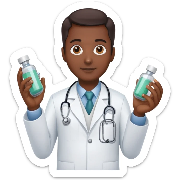 A doctor named raman plants in one hand robo other hand as medicine sticker