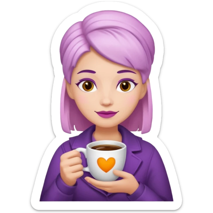 Create 3D minimalist emoji in the style of Coffee Lover — a coffee shop and roastery brand.
Style: cozy, warm.
Colors — purple-pink range.
white barista with coffee
on the form it says "Coffee Lover" sticker