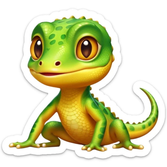 cinematic-cute-realistic gecko-portrait-emoji,-head-tilted-playfully-and-inquisitively,-featuring-a-small,-charming-body-with-smooth,-vividly-patterned-scales,-bright,-sparkling-eyes-and-delicate,-sticky-toe-pads,-simplified-yet-irresistibly-adorable sticker