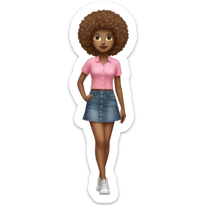 Tan girl with Afro and pink button top and jean skirt full body sticker