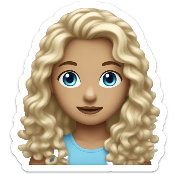 girl with long curly dark hair blue eyes light skin sticker