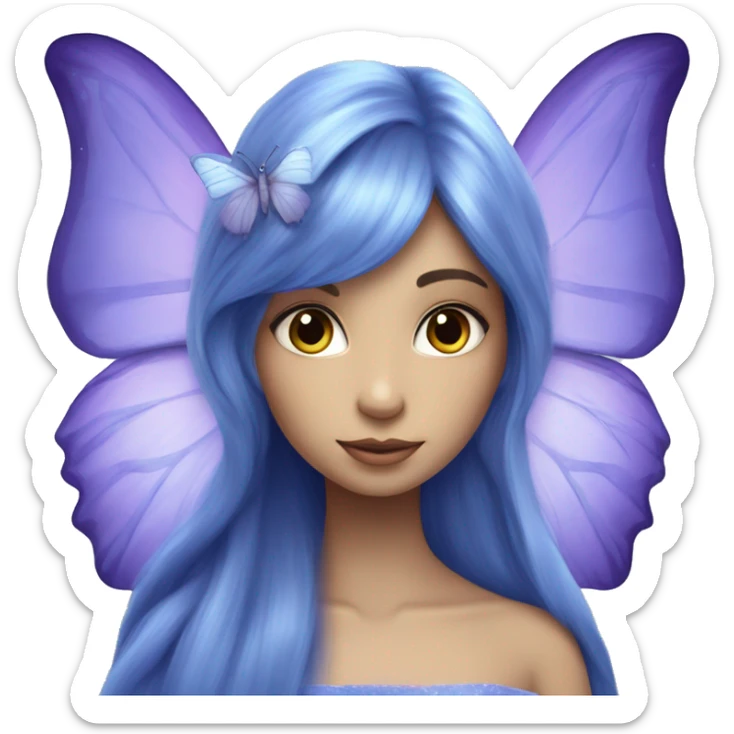 Beautiful, bluebell, fairy, blue, silver, purple, long hair, big butterfly wings sticker