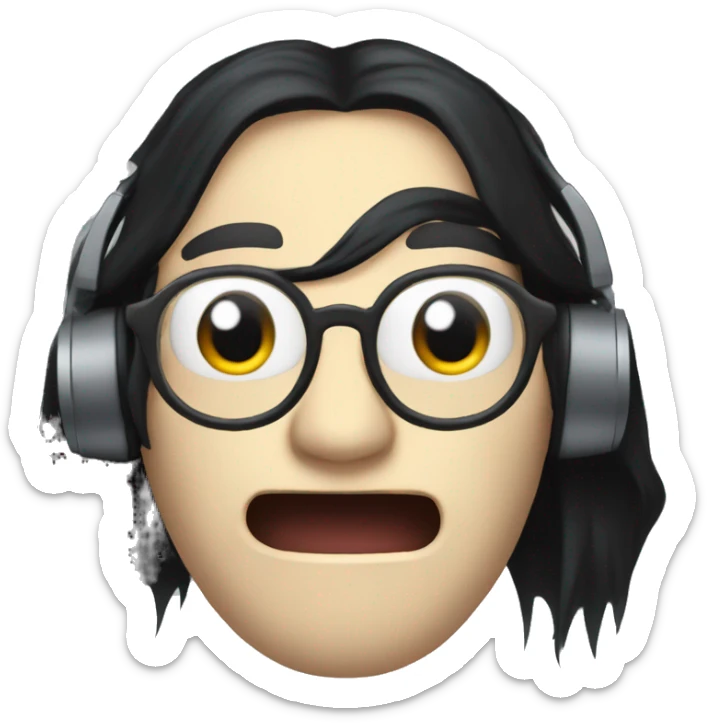 long haired pale vampire man, long black hair, big headphones and glasses sticker