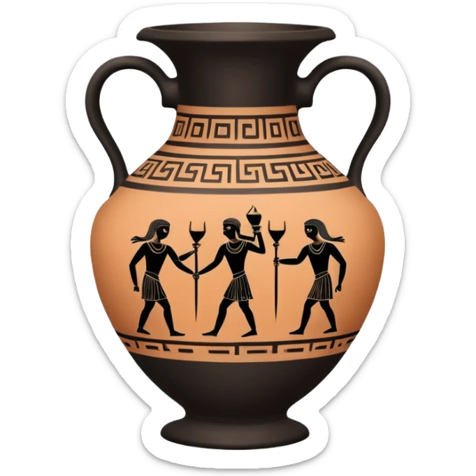 An emoji of an ancient Greek amphora vase with black-figure painting. sticker
