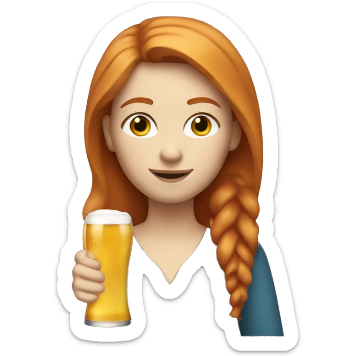 ginger straight hair and blue eyes woman with a beer on the hand sticker