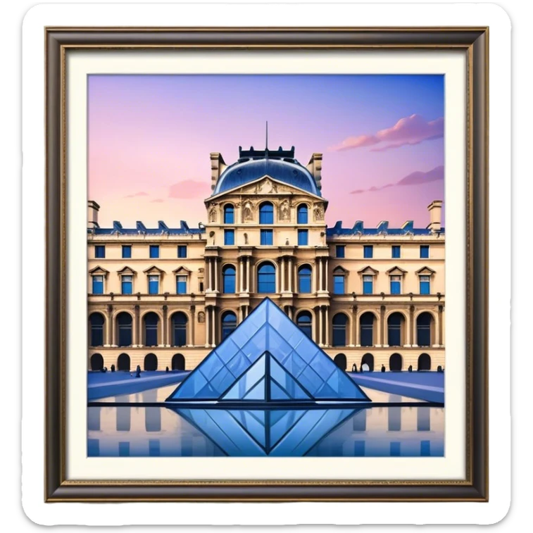 Cinematic Realistic Louvre Museum Landmark Emoji, depicted with the historic museum facade and glass pyramid rendered with lifelike detail and elegant, ambient lighting. sticker