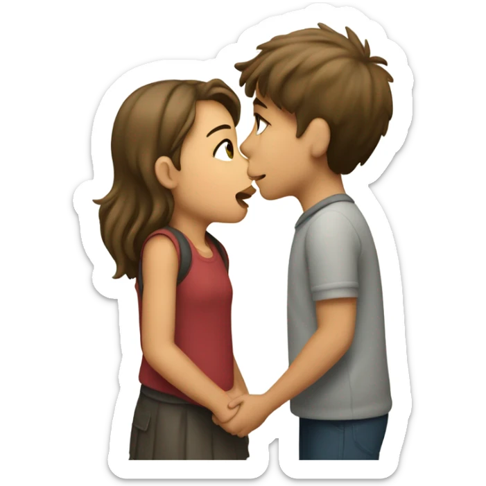 A girl kissing a boy and a sign pointing to the boy saying "ryder sticker