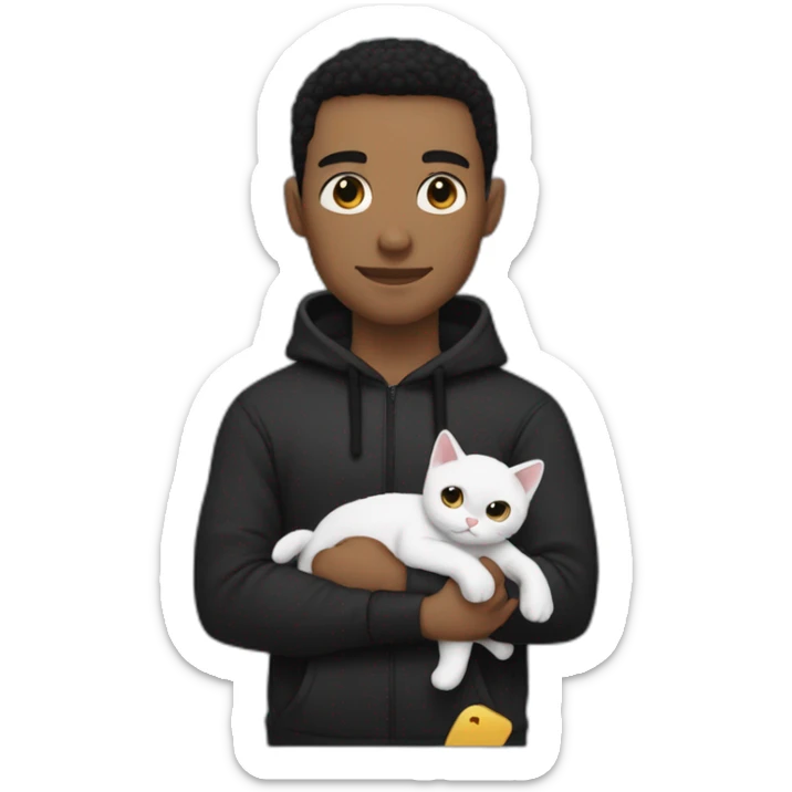 white man black hair, beany in tracksuit holdin black cat like a baby in arms sticker
