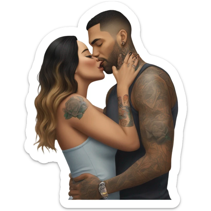 Photo Realistic beautiful woman kissing a very handsome tattooed man sticker