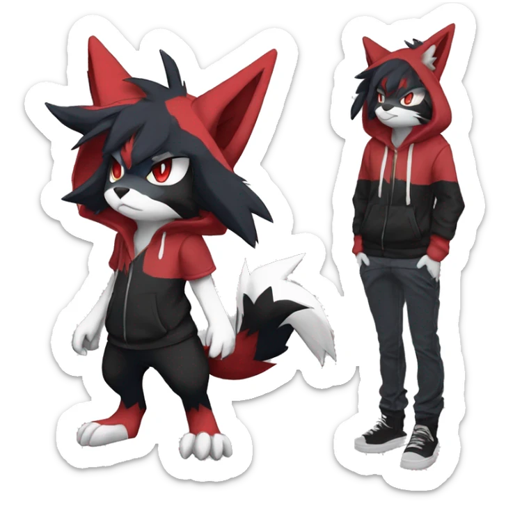 Edgy Cool Anthro Zoroark-Zangoose-Litten Fakemon Fursona Hoodie Full Body sticker