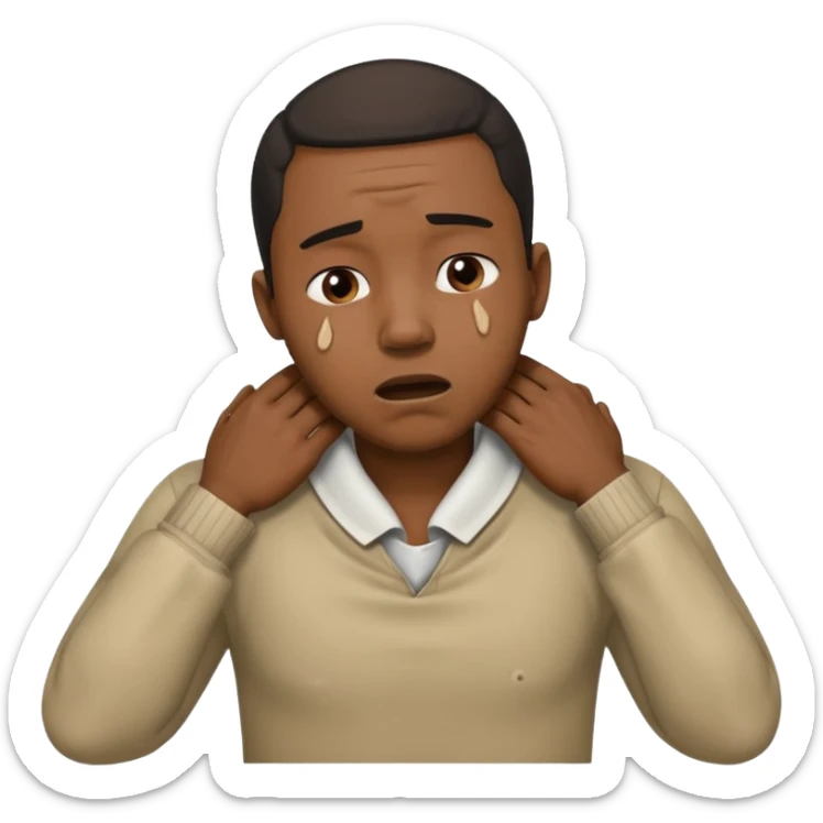 make a photo of a black man who is choking himself with his hands but his hands are on his neck sticker
