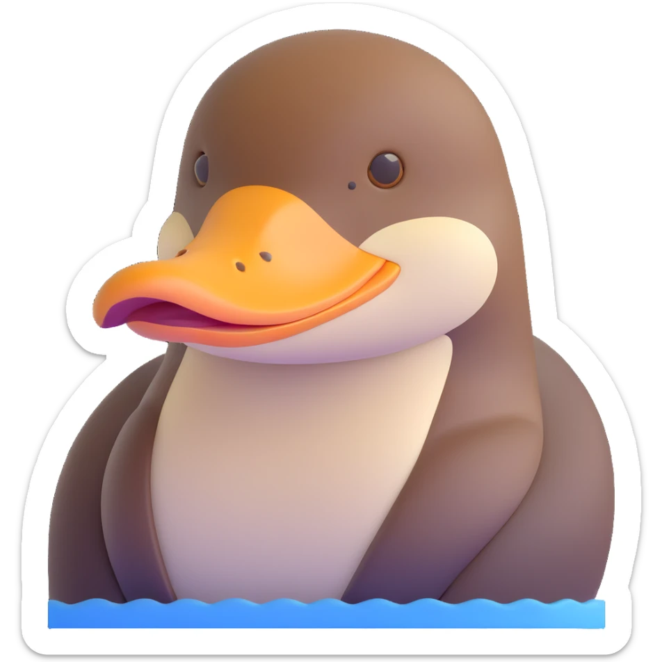 Noble platypus portrait, calm and composed, sleek build with velvety brown fur, distinctive duck-bill, observant hazel eyes, sophisticated features, soft serene glow, intelligent and enigmatic, ancient uniqueness sticker