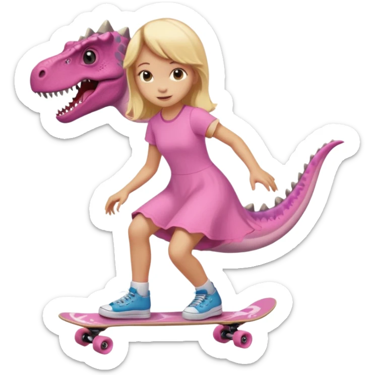 Dinosaur on a skateboard pink dress for girls in pink  sticker