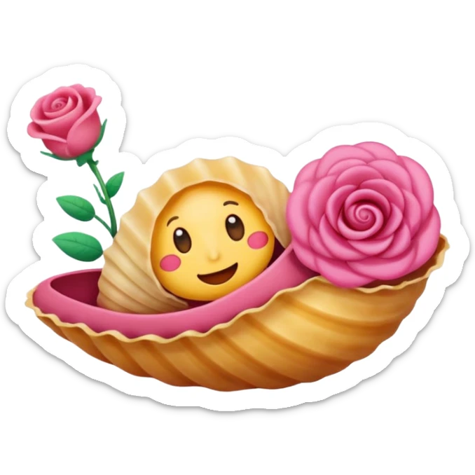 "Un'emoji che raffigura una conchiglia e una rosa fuse insieme in stile cartone animato, sfondo trasparente" sticker