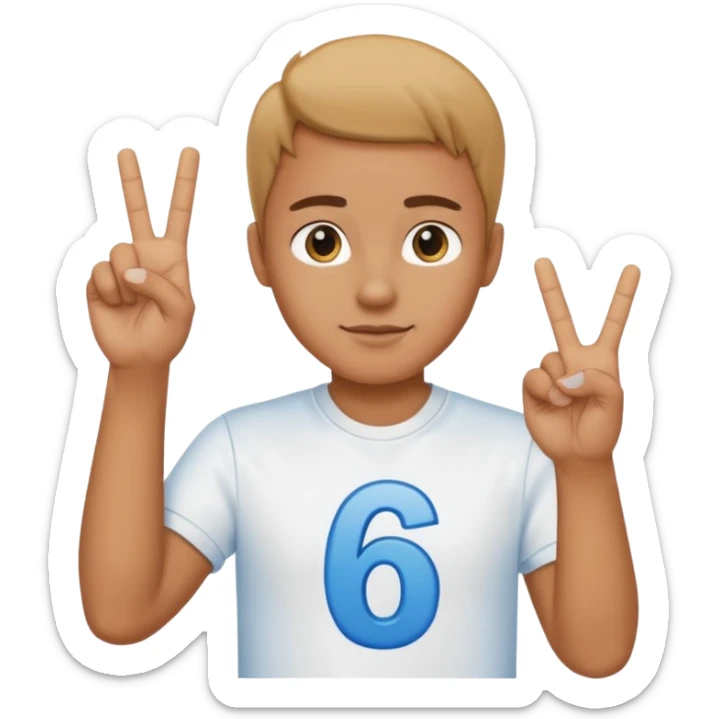 I need a 67 emoji. Like a male person doing six seven hand motion and the numbers 6 and 7 shld be on top of the 2 hands sticker