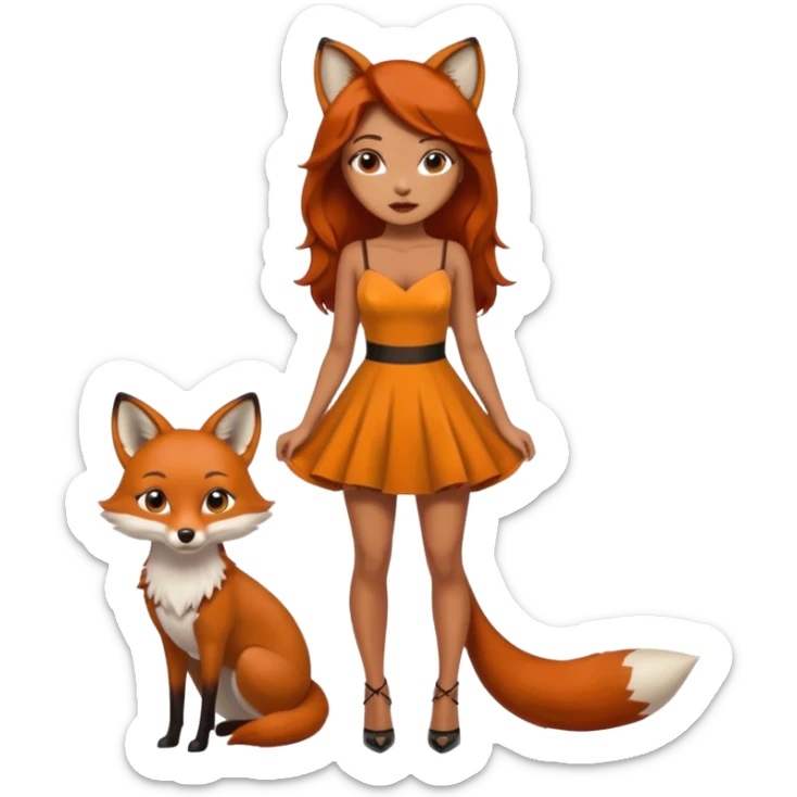 Pretty girl with caramel skin and freckles. Wearing a small sexy dress. Also dressed as a fox wearing heels sticker