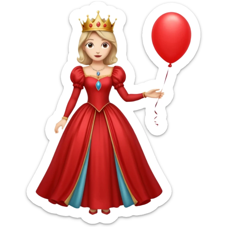 queen wearing dress, holding balloon in shape of number 3 sticker