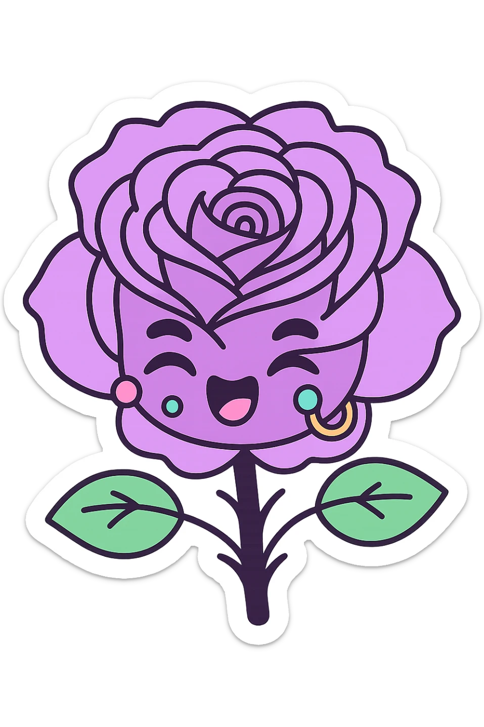 Add pastel-colored piercings to the pastel goth rose emoji, keep the style and pastel palette, with no background. sticker