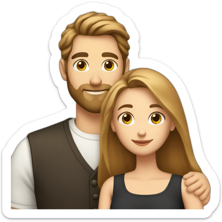 White man light brown beard and hair hugging white woman with long black hair sticker