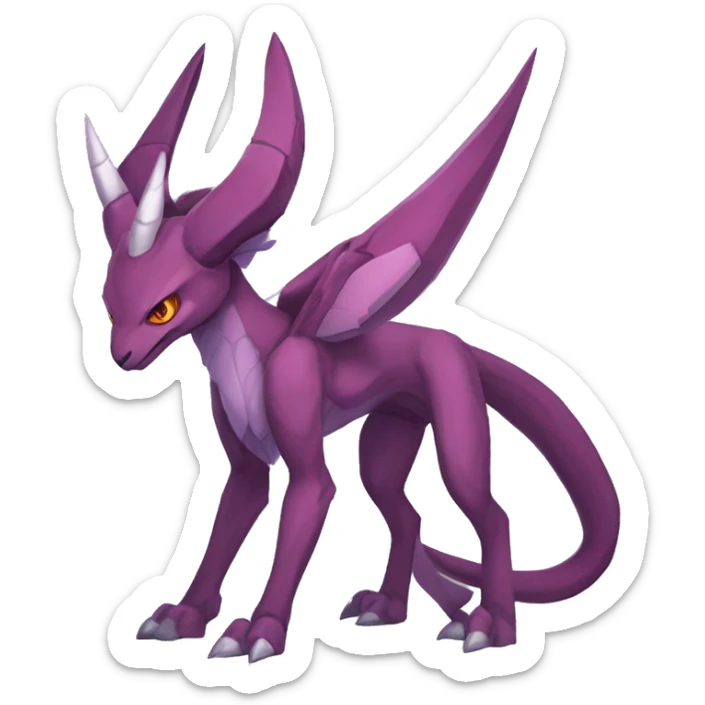 Mauve-maroon-red-violet-colored edgy anthro-genesect-raptor-scalie-sona-Fakémon-hybrid with a mane on head and back and horns full body sticker