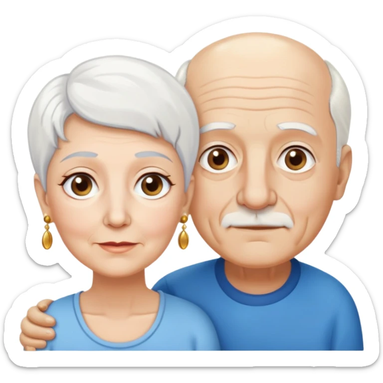 Una abuela italiana blanca con ojos marrones, cabello corto blanco y aretes de oro,  junto a su esposo abuelo de piel blanca italiano con pelo blanco casi calvo y ojos color azul  sticker
