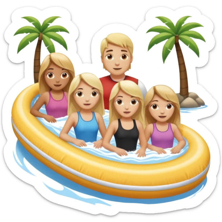 2 girls and 2 men on the lazy river waterslide. 1 girl and 1 guy have blonde hair and 1 girl and 1 guy have BROWN HAIR. we are all very pale. 4 PEOPLE  sticker