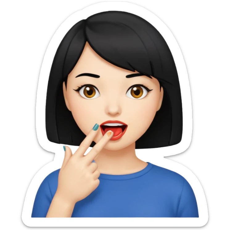 Chicas con pelo negro y corte bob haciendo que se muerde el dedo de manera picara sticker